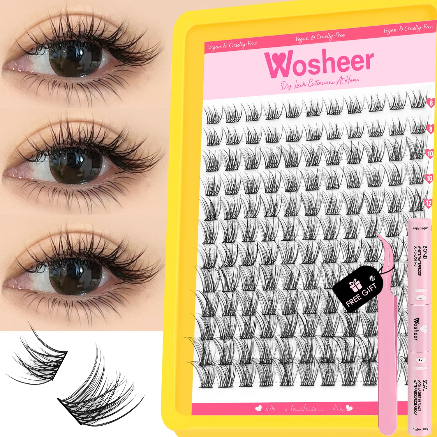 WOSHEER Lashes Cluster Kit Cat Lashes DIY Natural Eyelash Extension Kit Lash Bond & Seal Eyelash Clusters Set Makeup - Image 2