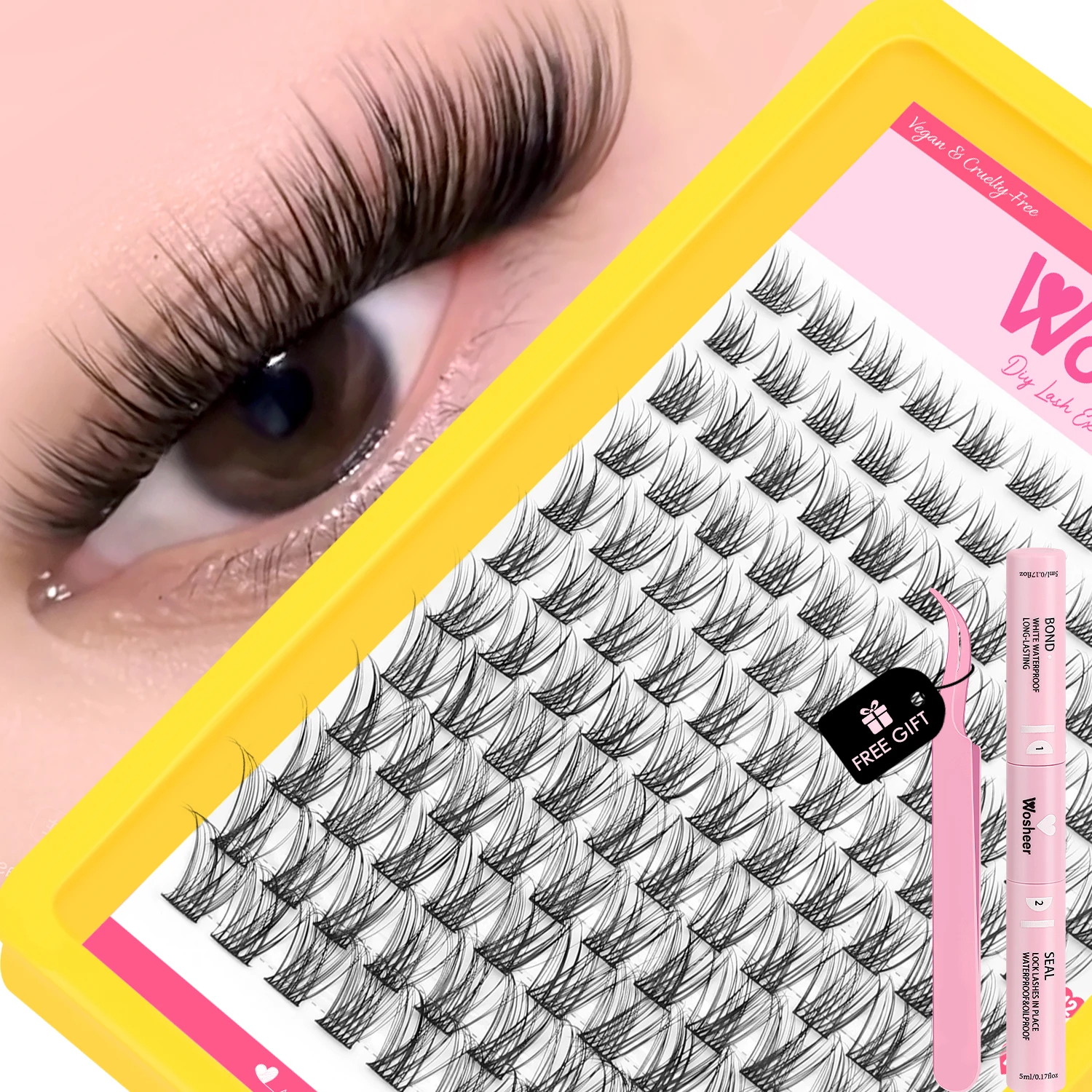 WOSHEER Lashes Cluster Kit Cat Lashes DIY Natural Eyelash Extension Kit Lash Bond & Seal Eyelash Clusters Set Makeup - Image 3