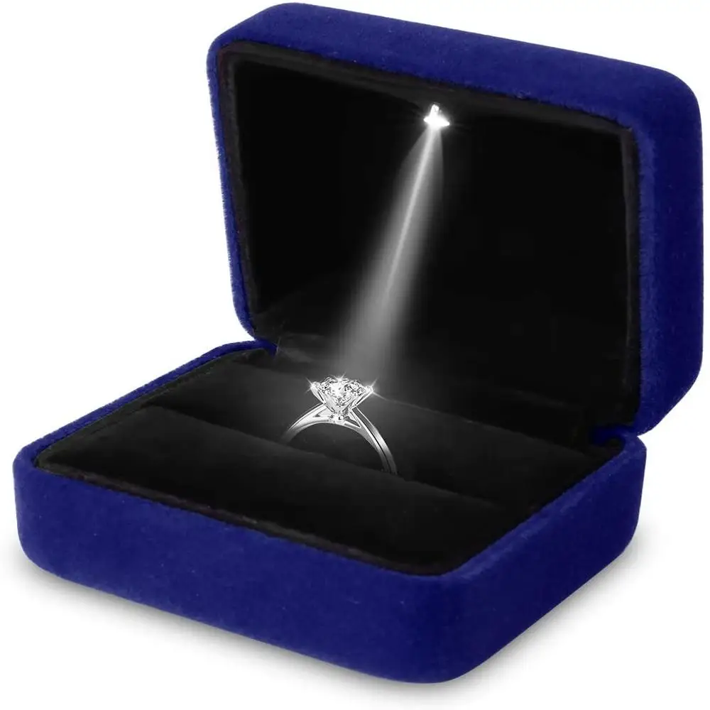 1 Pcs LED Jewelry Ring Box Luxury Velvet Rubber Necklace Pendant Gifts Display With Light For Proposal Engagement Wedding Case - Image 13