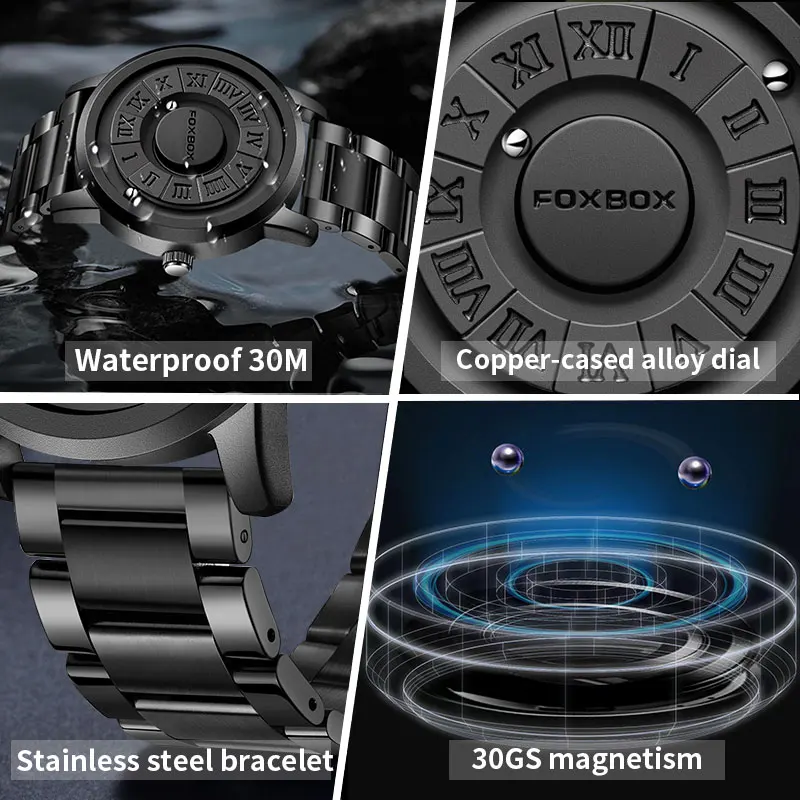 FOXBOX Watch Personalized Fashion Floating Magnetic Pointer Free Ball Bearing Creative Simple Waterproof Quartz Watch for Men - Image 5