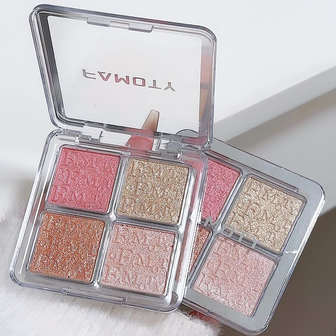 4-Color Face Highlighter Palette, Pearly Glitter Shimmer Smooth Baked Powder, Lasting Sparkling Highlighter Makeup - Image 3