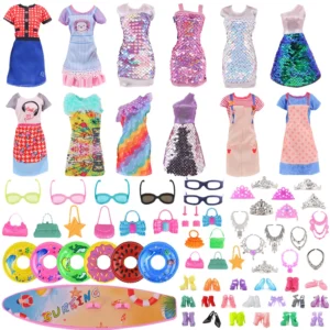 45 Item/Set Doll Accessories=5*Doll Clothes Dress+40*Doll Accessories Doll Shoes Boots Necklaces Glasses Hangers For 30CM Doll