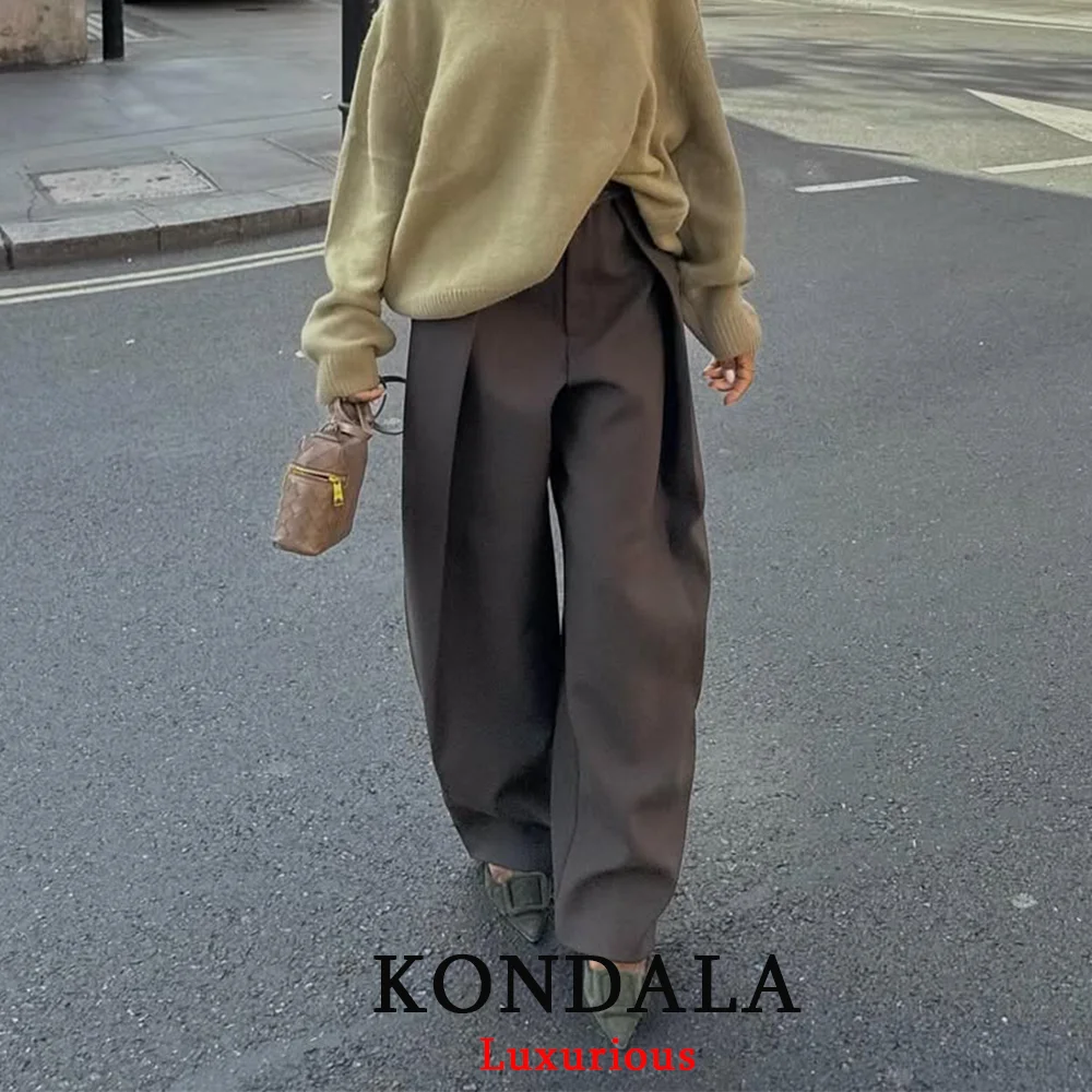 KONDALA Casual Chic Wide Leg Pants Women Office Lady Pockets Pleated Long Trousers Fashion 2026 Spring Summer Streetwear Pants - Image 4