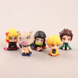 15 Style/Set Q Version Demon Slayer Sitting Ghost Doll Tanjiro Nidouzi Inosuke Zenizu Figure Action Figure Movie Model Toys Doll