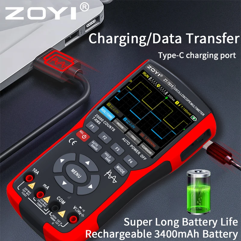 ZT-703S 3 in 1 Handheld Oscilloscope Automotive Dual Channel 50MHz with Digital Multimeter and Signal Generator Tester - Image 3