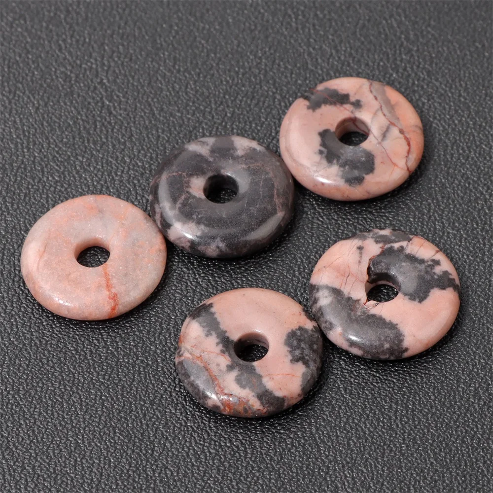 Natural Stone Donut Beads Charm Flat Round Large Hole Crystal Quartz Beads Beads For DIY Jewelry Making Peace Buckle Charm - Image 6