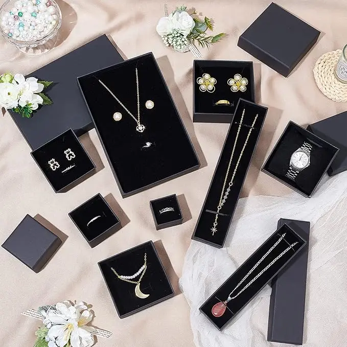 1PCS Black Square Jewelry Display Gifts Box Organizer Engagement for Ring Earring Brooch Necklace Bracelet Packaging Boxes - Image 2