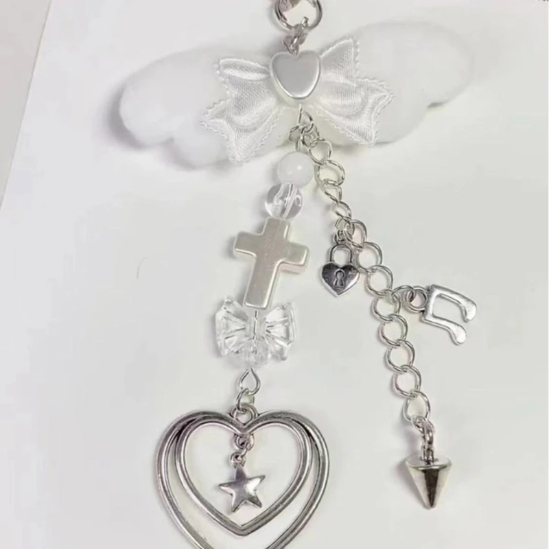 Sweet Bowknot Pendant Phone Chain Rope Wing Keychain Handmade Cellphone Strap Lanyard Acrylic Keyring Bag Ornament - Image 3