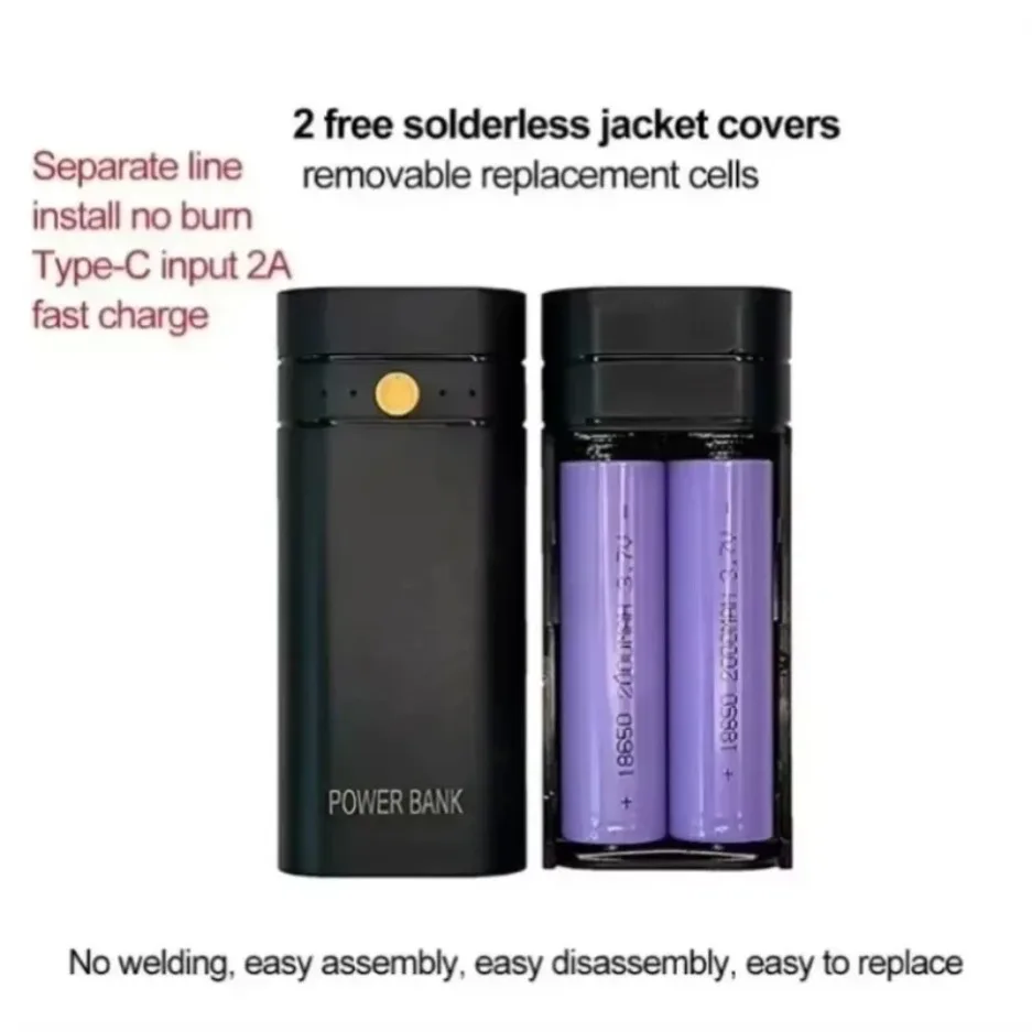 5V 2A 6000mAh 2X 18650 USB Type-C Battery Charger Case For Phone Electronic Charging DIY Not Including Batteries Power Bank Box - Image 2