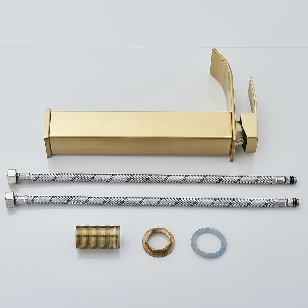 Brushed Golden Basin Faucets Elegant Waterfall Bathroom Sink Faucet Single Lever Hole Deck Mount Brass Mixer Taps - Image 4
