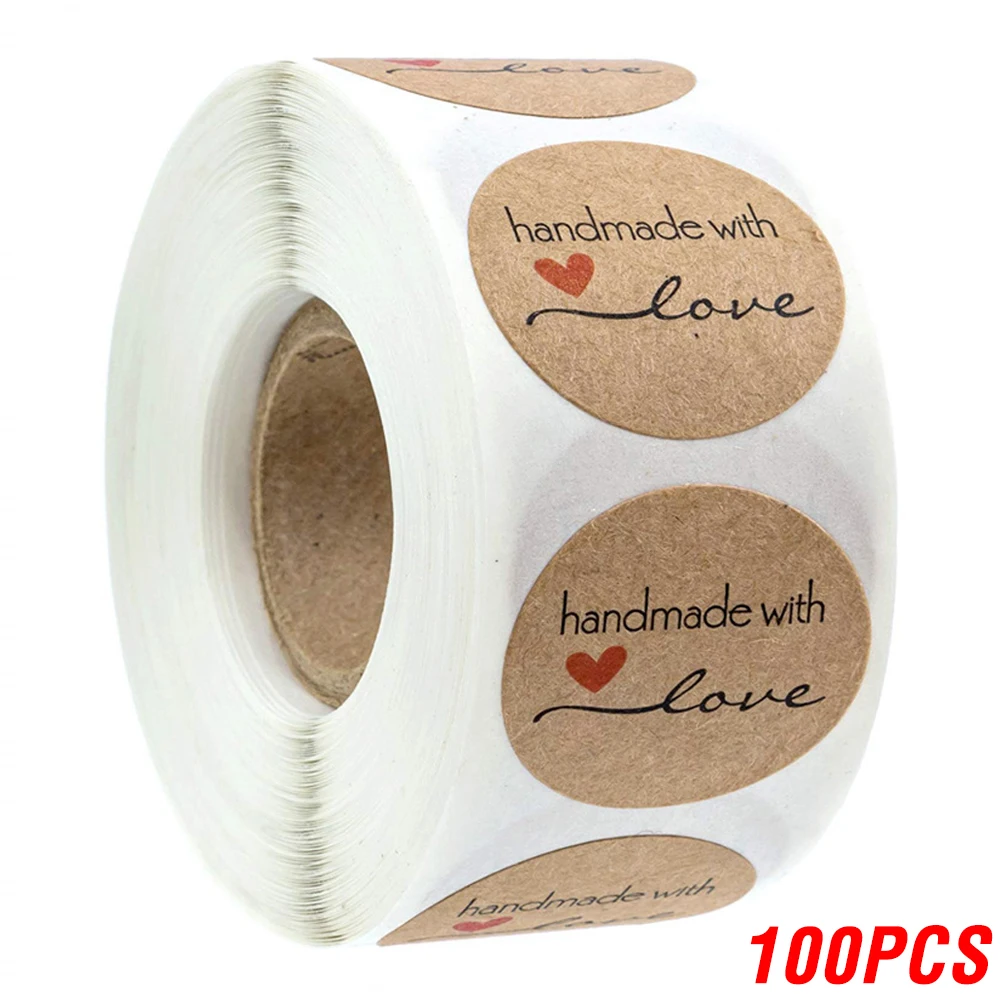 100-500pcs 1inch Vintage Kraft Paper Handmade With Love Stickers for Package Thank You Stationery Adhesive Labels Baking Seals - Image 14