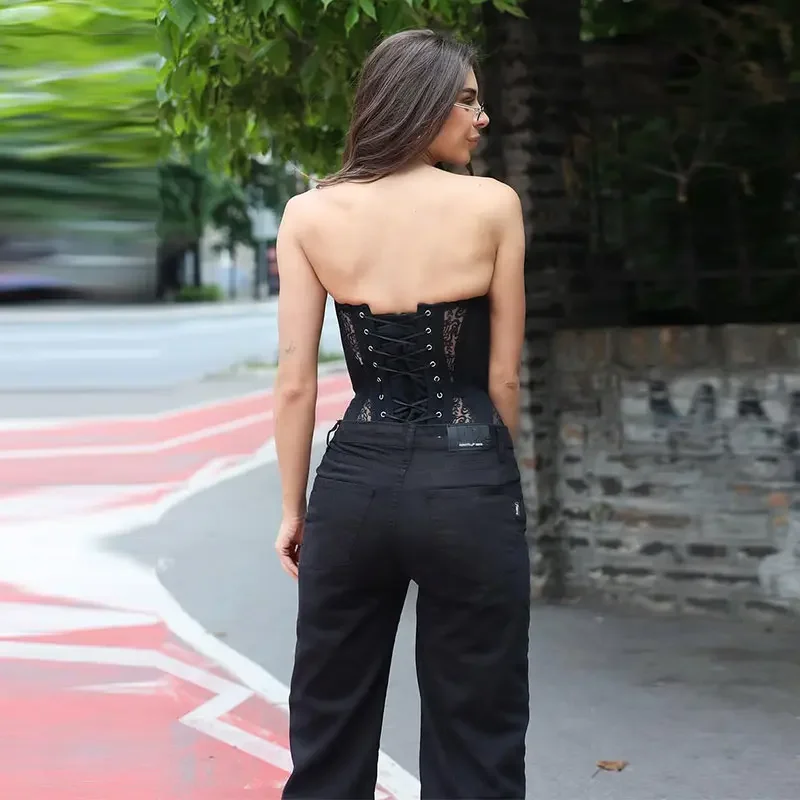 Sexy Slim Fit Corset Lace Hollow Out Sleeveless Strapless Top Lace Up Slim Fit Tops 2026 Summer Women Street Trendy Vest - Image 3