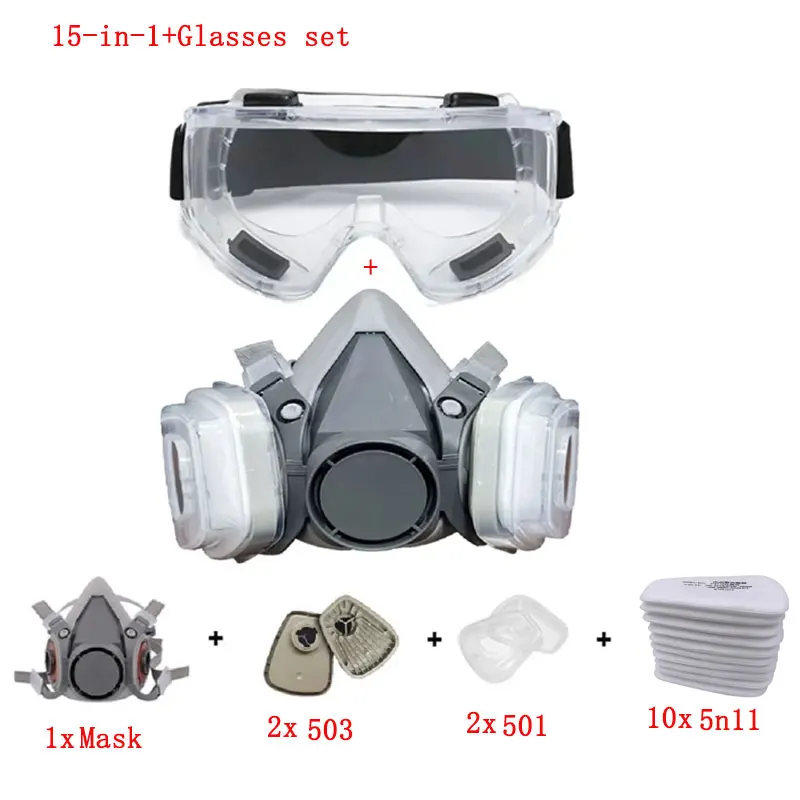 6200 Dust Mask Half Face With 503 5N11 Particle Filters Goggles Set For Industrial Labor Dust Paint Spray Decoration Grinding - Image 9