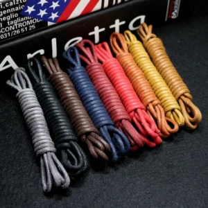 1Pair Cotton Waxed Shoelaces Round Oxford Shoe laces Boots Laces Waterproof Leather Shoelace