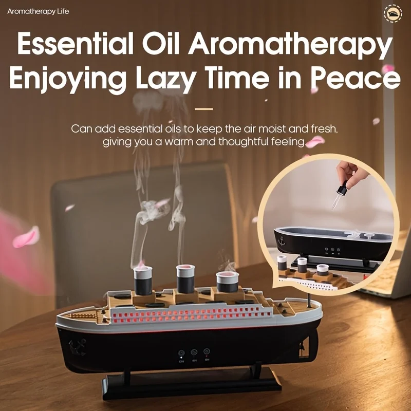 Titanic Ship Model Air Humidifier Remote Control Home 250ml Essential Oil Jellyfish Smoke Ring Spray Aroma Diffuser Humidifiers - Image 4