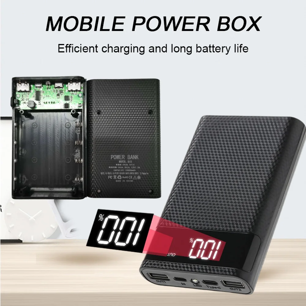 4x18650 DIY Power Bank Box 15000mAh Super Fast Charging Box with Digtal Display for for Samsung for iPhone - Image 6