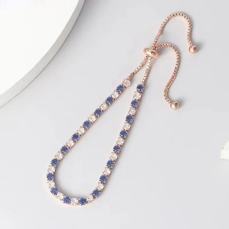 Rose Gold Adjustable Slider Bracelet for Women Colorful/Blue White Tennis Bracelet Fashion Dainty Crystal Bracelets Jewelry Gift - Image 2