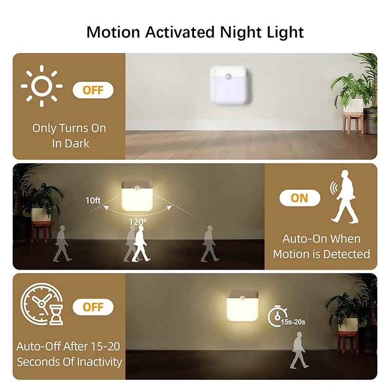 PIR Motion Sensor LED Night Light USB Rechargeable Withswitch Night Lamp for Bedroom Kitchen Cabinet Light Wireless Closet Light - Image 2