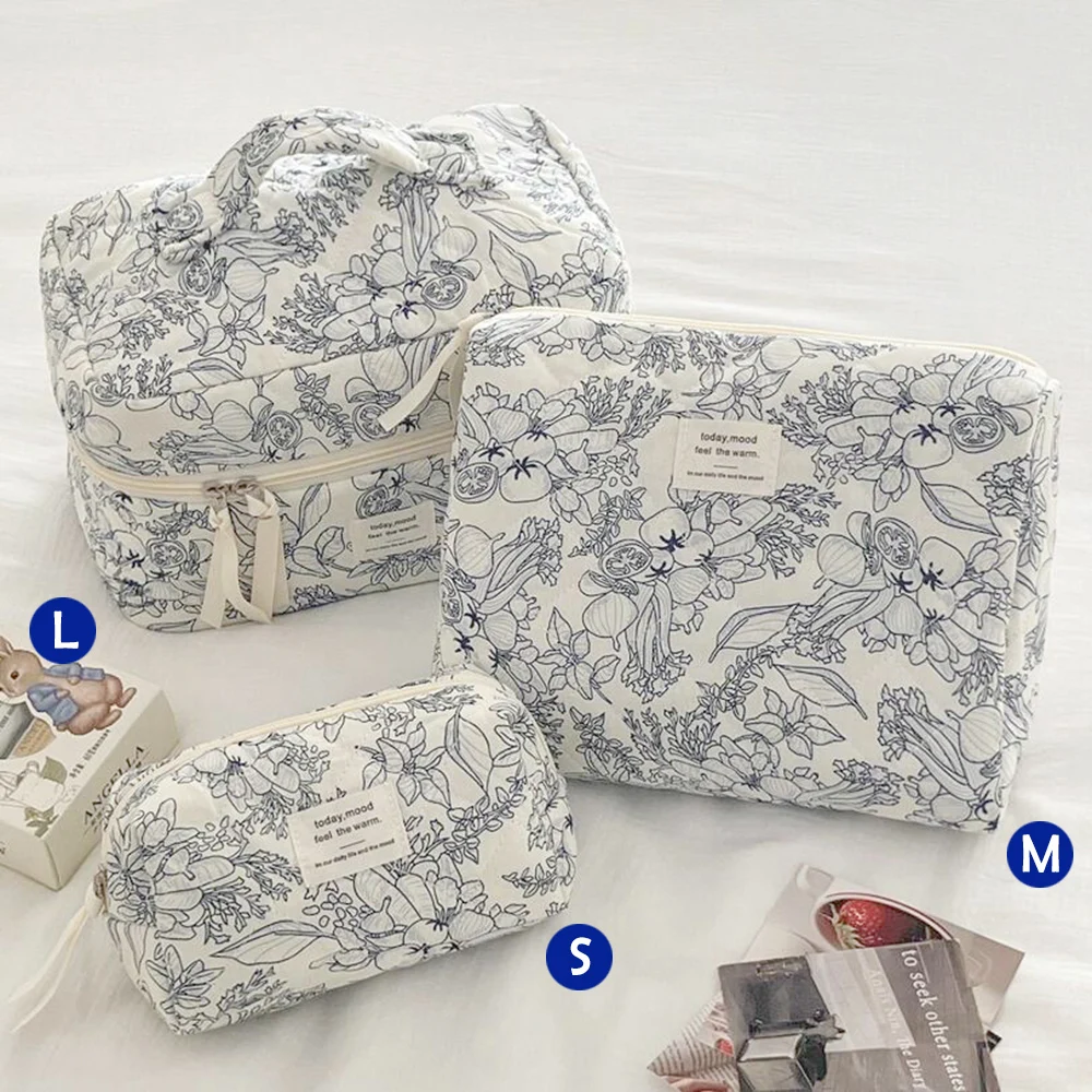 1pcs Cute Quilted Cotton Makeup Bag Women Zipper Cosmetic Organizer Cloth Handbag Box Shape Portable Toiletry Case for Girls - Image 8