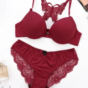 Hot selling 2-piece set of sexy red front button braissere beautiful back butterfly fashion bra push up women's set A2120