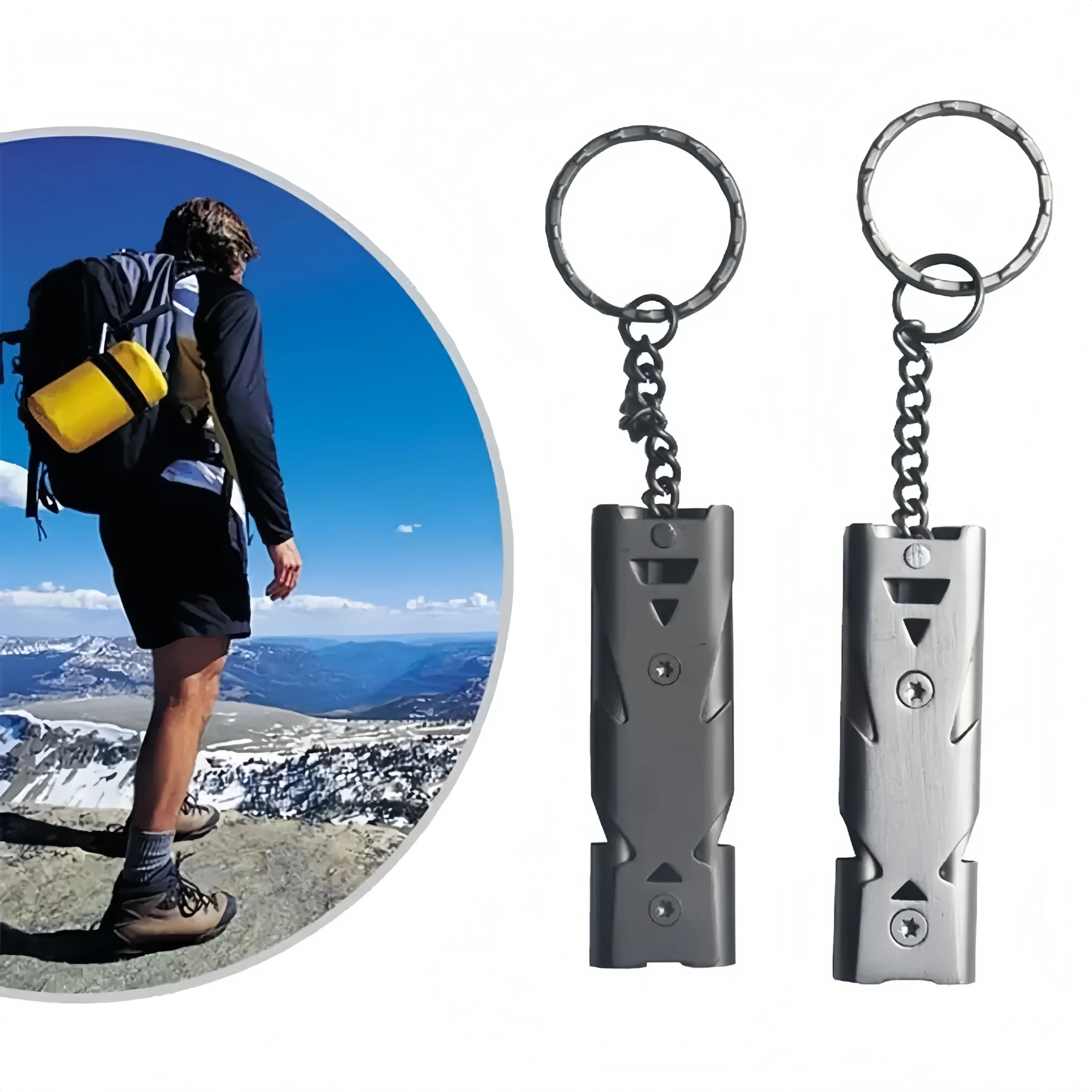 Double Tube High Decibel Survival Whistle Keychain Portable Emergency Safety Alarm For Outdoor Camping Hiking - Image 3
