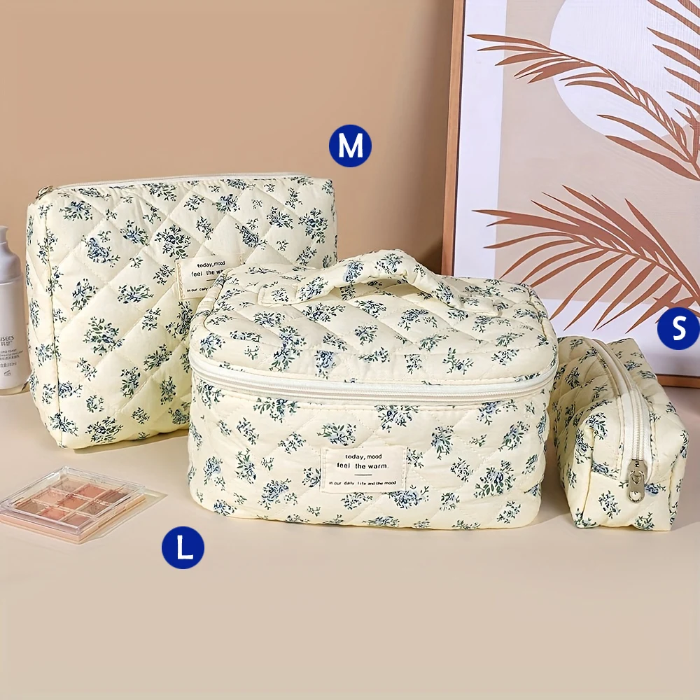 1pcs Cute Quilted Cotton Makeup Bag Women Zipper Cosmetic Organizer Cloth Handbag Box Shape Portable Toiletry Case for Girls - Image 9