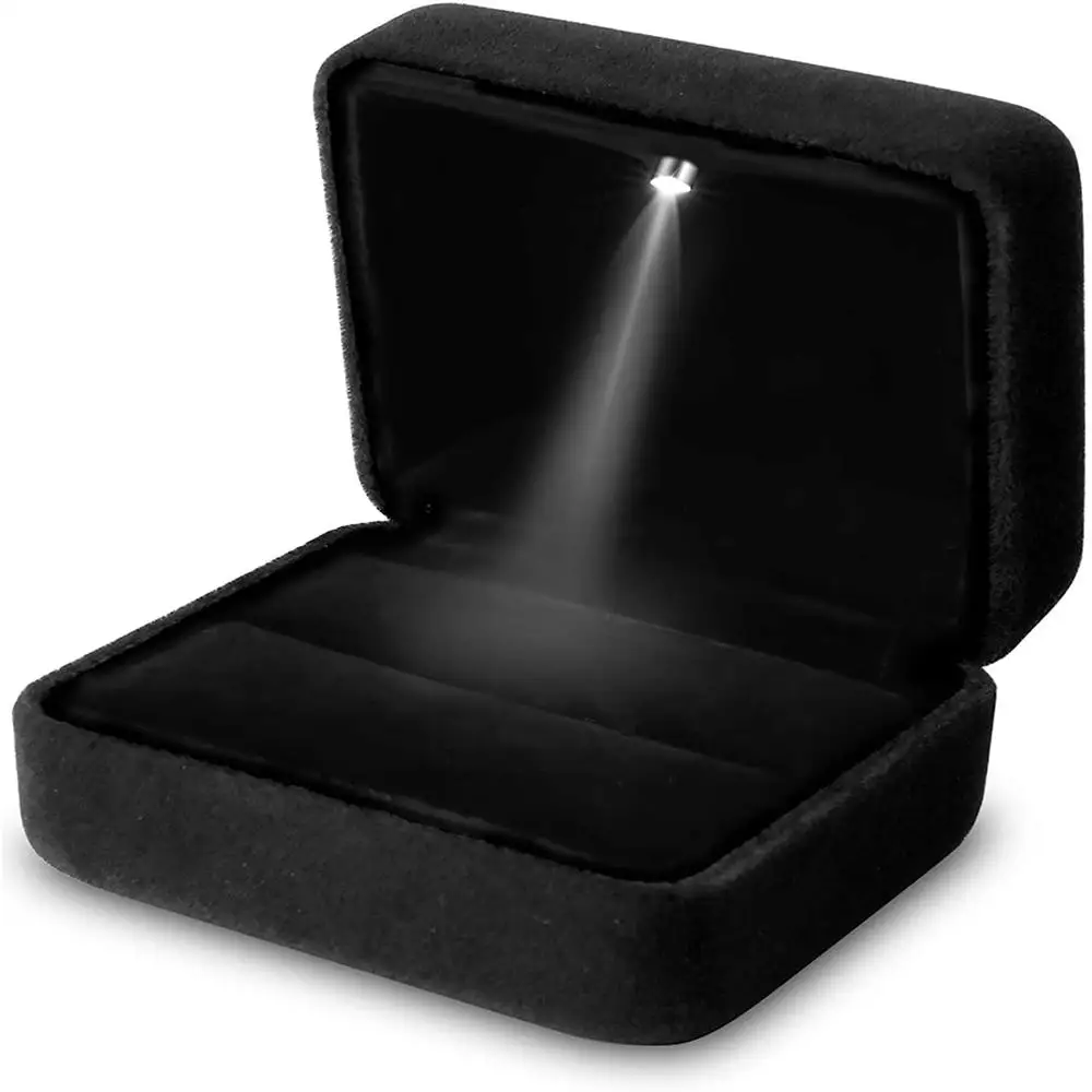 1 Pcs LED Jewelry Ring Box Luxury Velvet Rubber Necklace Pendant Gifts Display With Light For Proposal Engagement Wedding Case - Image 14