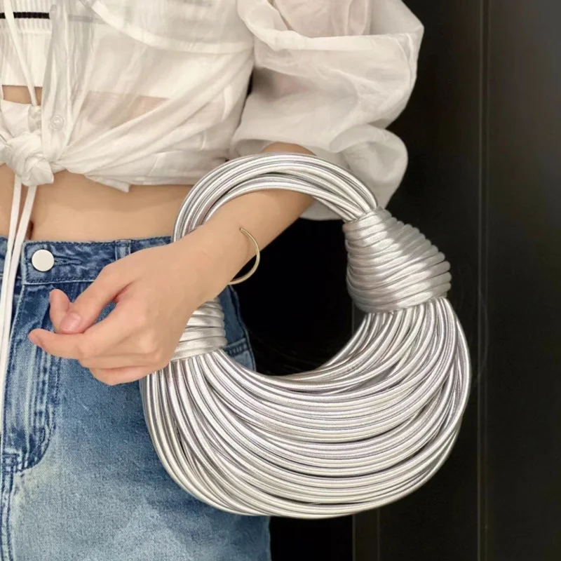 Handbags for Women 2026 New Gold Luxury Designer Brand Handwoven Noodle Bags Rope Knotted Pulled Hobo Silver Evening Clutch Chic - Image 4