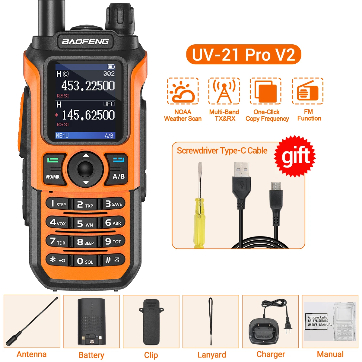 Baofeng UV-21 Pro Walkie Talkie Long Range Air Band Wireless Copy Frequency VHF UHF Type-C Rechargeable Upgrade UV-5R Ham Radio - Image 7