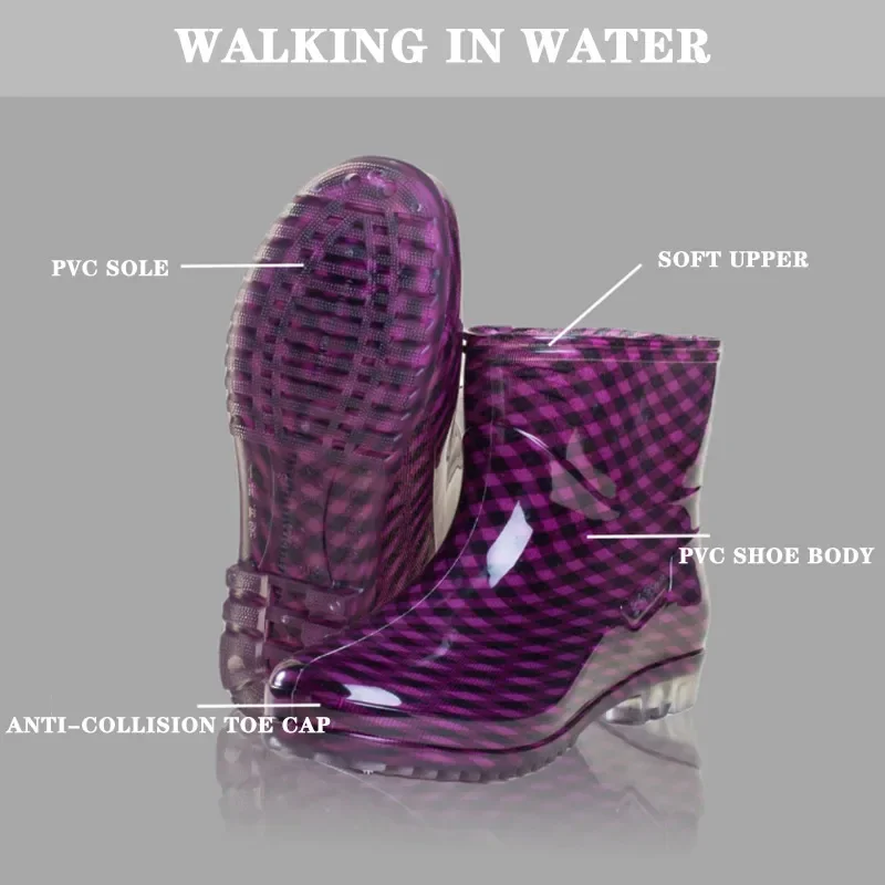 Black Polka Dots Women's Rain Shoes Waterproof And Non-slip Kitchen Work Rubber Shoes Pvc Short Tube Rain Boots Summer Shoes - Image 5