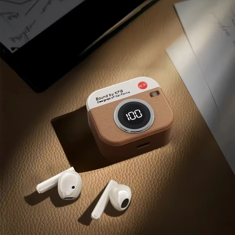 Wireless Bluetooth Earphones, Semi-In-Ear, Retro Camera Creative Design, Power Display, Music Earphones with Long Battery Life - Image 6