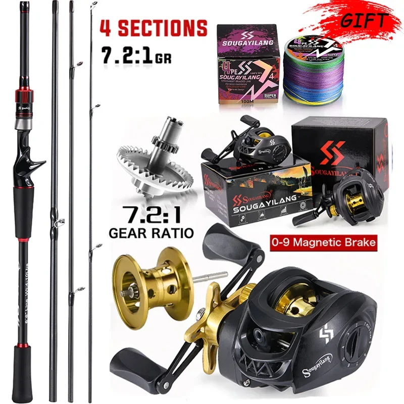 Sougayilang 1.8~2.1m Carbon Fiber Casting Rod and 7.2:1 Gear Ratio Baitcasting Reel Fishing Rod Reel Set Max Drag 10kg for Bass - Image 7