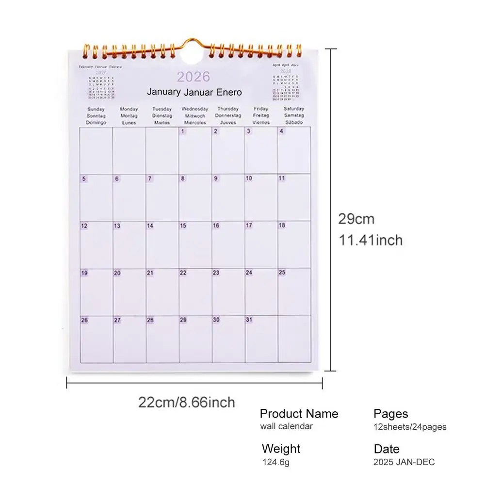 2025Calendar 2025-2026 - 12 Months Wall Calendar from July 2025 to June 2026, Multilingual Coil Planner Agenda Office Wall Calen - Image 10