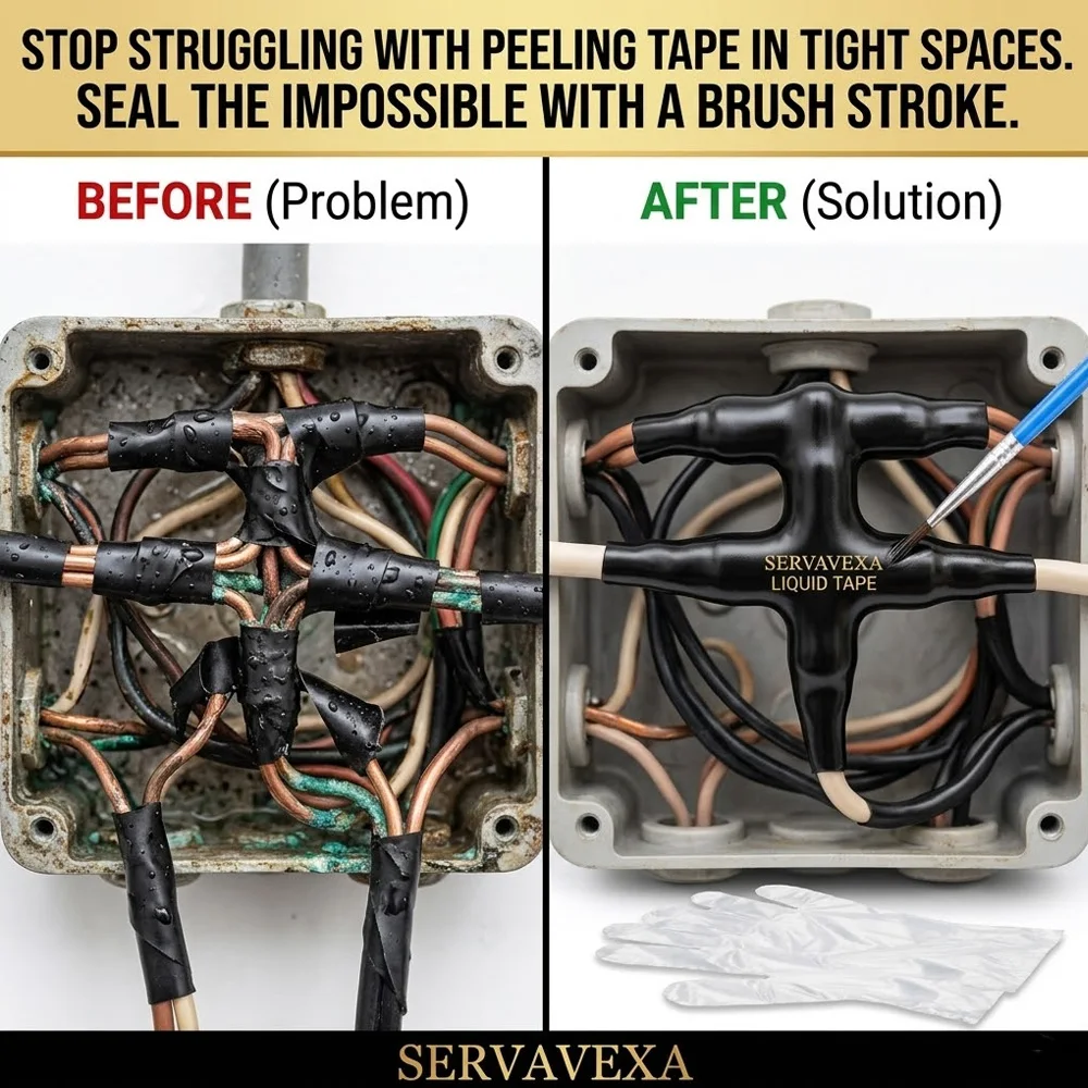 SERVAVEXA Liquid Electrical Tape Kit, Waterproof Insulation Sealant with Brush & Gloves, Rapid Curing for Outdoor Wiring - Image 4