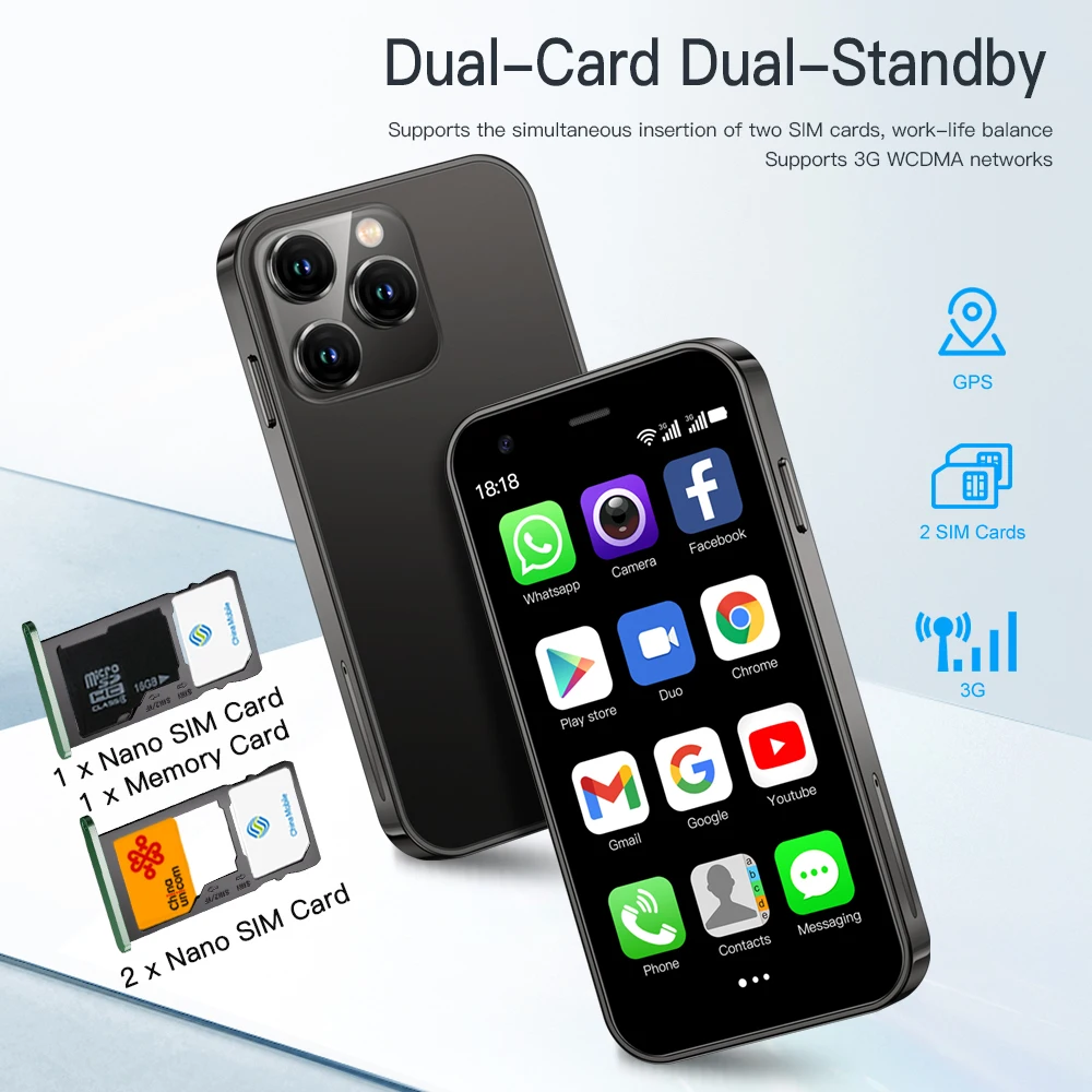 SERVO 15SE Mini Smartphone 3G WCDMA Android System WiFi Hotspot Play Store 3.0" Display Small Palm Smart Phones Dual SIM Standby - Image 3