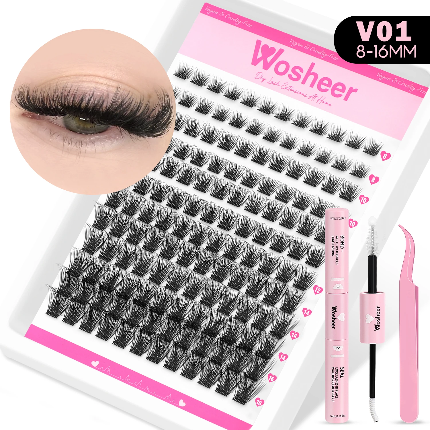 WOSHEER Lashes Cluster Kit Cat Lashes DIY Natural Eyelash Extension Kit Lash Bond & Seal Eyelash Clusters Set Makeup - Image 17
