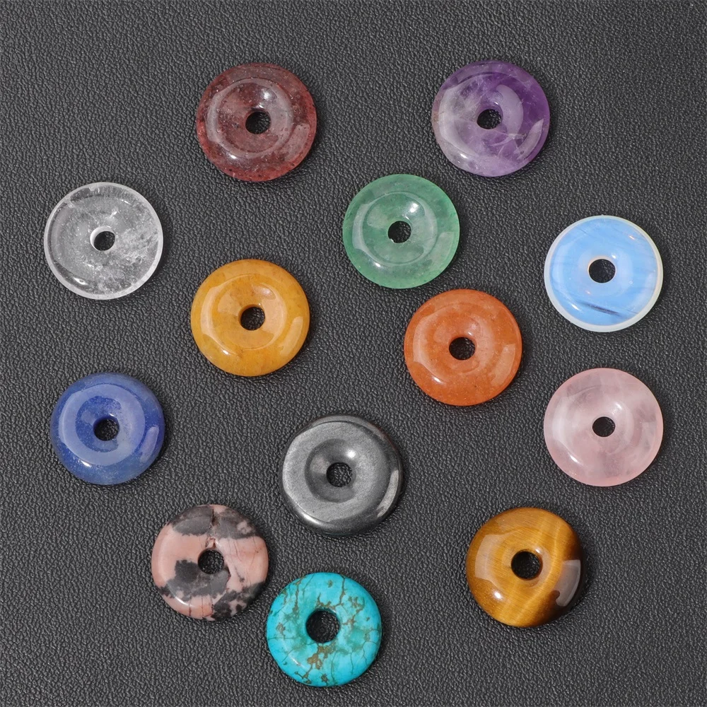 Natural Stone Donut Beads Charm Flat Round Large Hole Crystal Quartz Beads Beads For DIY Jewelry Making Peace Buckle Charm - Image 16