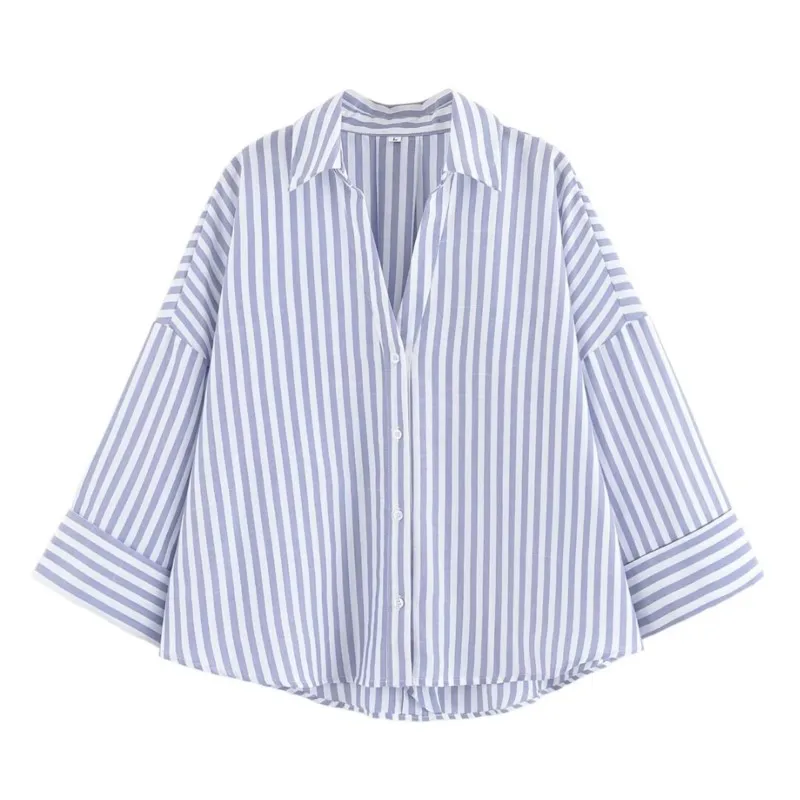 HipSeam Wide Sleeved Shirt Women Spring Asymmetric Hem Button Women's Shirts Simple Lady Johnny Collar Shirts & Blouses - Image 10