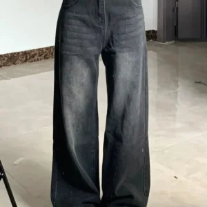 High-Waisted Slimming Jeans for Women Loose-Fit Straight-Leg Bell Bottoms Plus-Size Denim Trousers Pear-Shaped Body Type