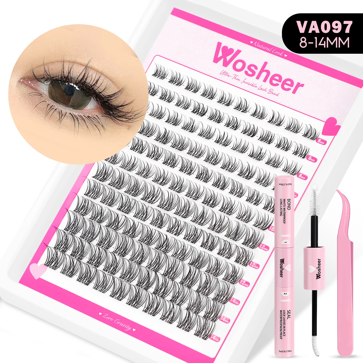 WOSHEER Lashes Cluster Kit Cat Lashes DIY Natural Eyelash Extension Kit Lash Bond & Seal Eyelash Clusters Set Makeup - Image 16