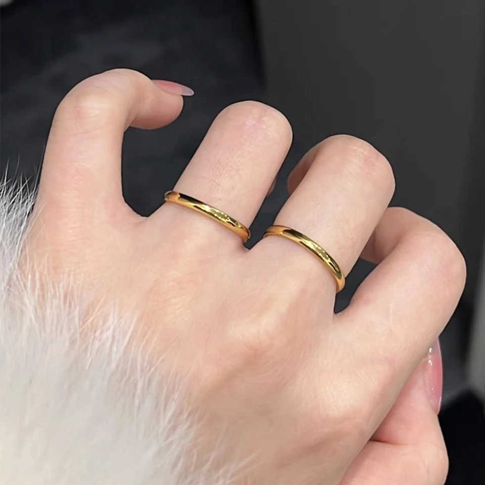 Stainless Steel Rings Gold Color/Silver ColorAnti-allergy Smooth Simple Wedding Couples Rings Bijouterie - Image 2