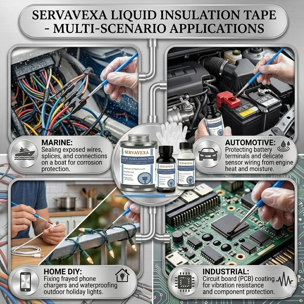 SERVAVEXA Liquid Electrical Tape Kit, Waterproof Insulation Sealant with Brush & Gloves, Rapid Curing for Outdoor Wiring - Image 6