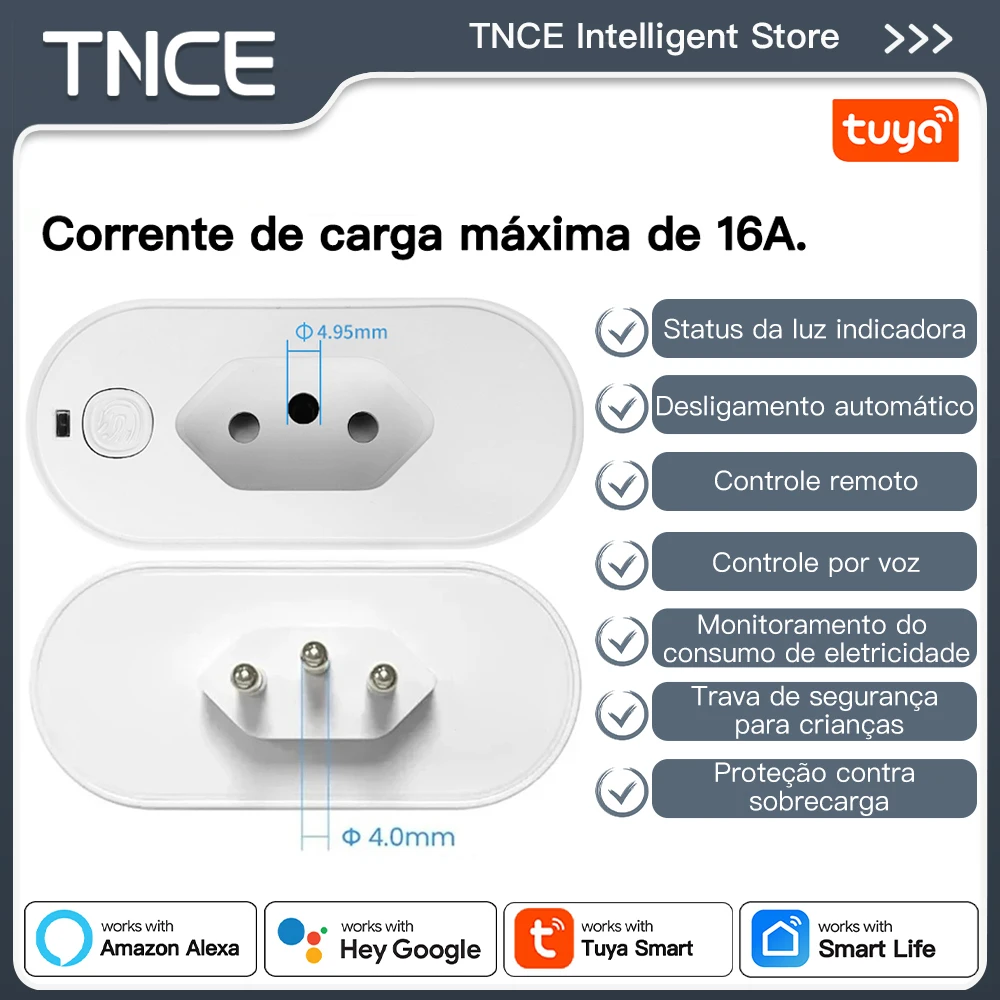TNCE Tuya Brazil Plug WIFI or zigbee 16/20A socket with Power Monitor, Smart outlet remote control, Voice with Google Home Alexa - Image 7