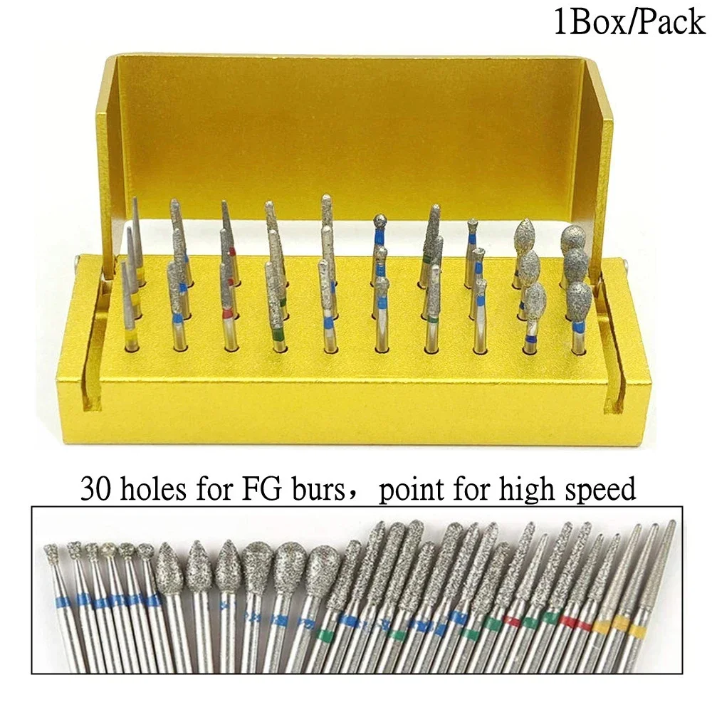 30 Pcs/Set Aluminium Dental Burs Kit With Holder Dental Diamond Burs For High Speed Handpiece Turbine Burs Disinfection Box - Image 3