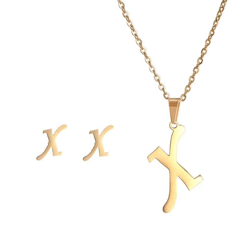 Fashion Stainless Steel Alphabet Initial Necklace 26 English Letter Earrings Necklace For Women Set Personalize Jewelry Gift - Image 15