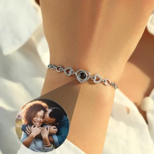 Personalized Custom Photo Projection Bracelet For Women Cubic Zirconia Heart Bracelet Memorial Valentine's Day Jewelry Gifts
