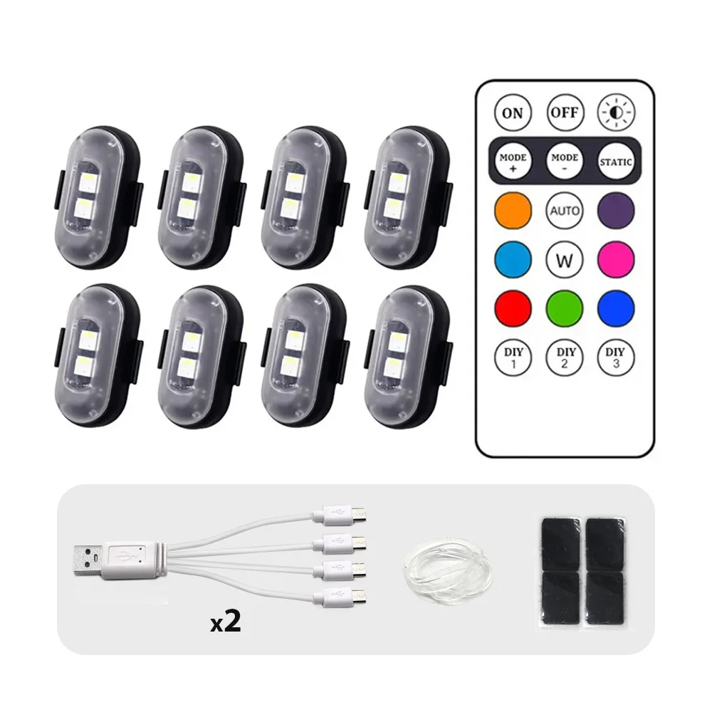 Wireless Remote LED Strobe Light Car Motorcycle Bike Warning Decor Lamp USB Rechargeable Aircraft Indicator 8 Colors Car Lights - Image 8