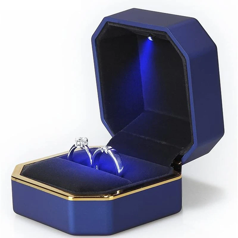 1 Pcs LED Jewelry Ring Box Luxury Velvet Rubber Necklace Pendant Gifts Display With Light For Proposal Engagement Wedding Case - Image 6