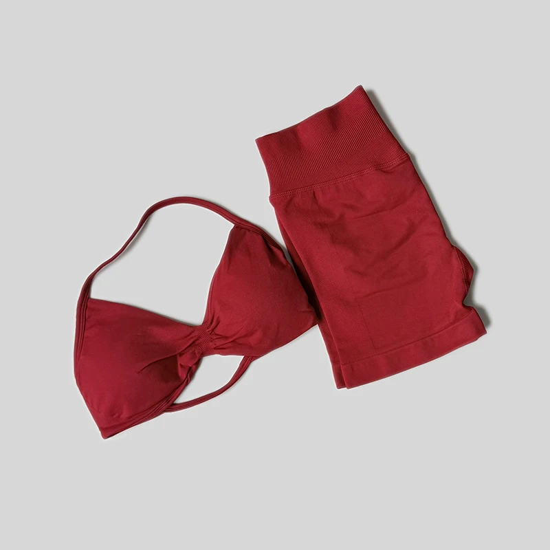 Impact Gym Set Women 2 Piece Sets Halter Neck Tank Tops High Waist Scrunch Seamless Shorts Sport Suit Sportswear Workout Set - Image 6