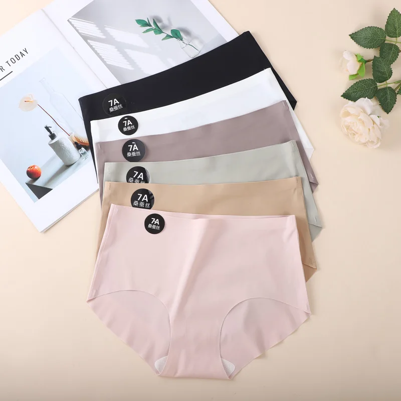 4PCS/Set Women Panties Slip Silk Seamless Briefs For Women Female Underwear Soft Thin Light Panty Culotte Femme Underpants M-XL